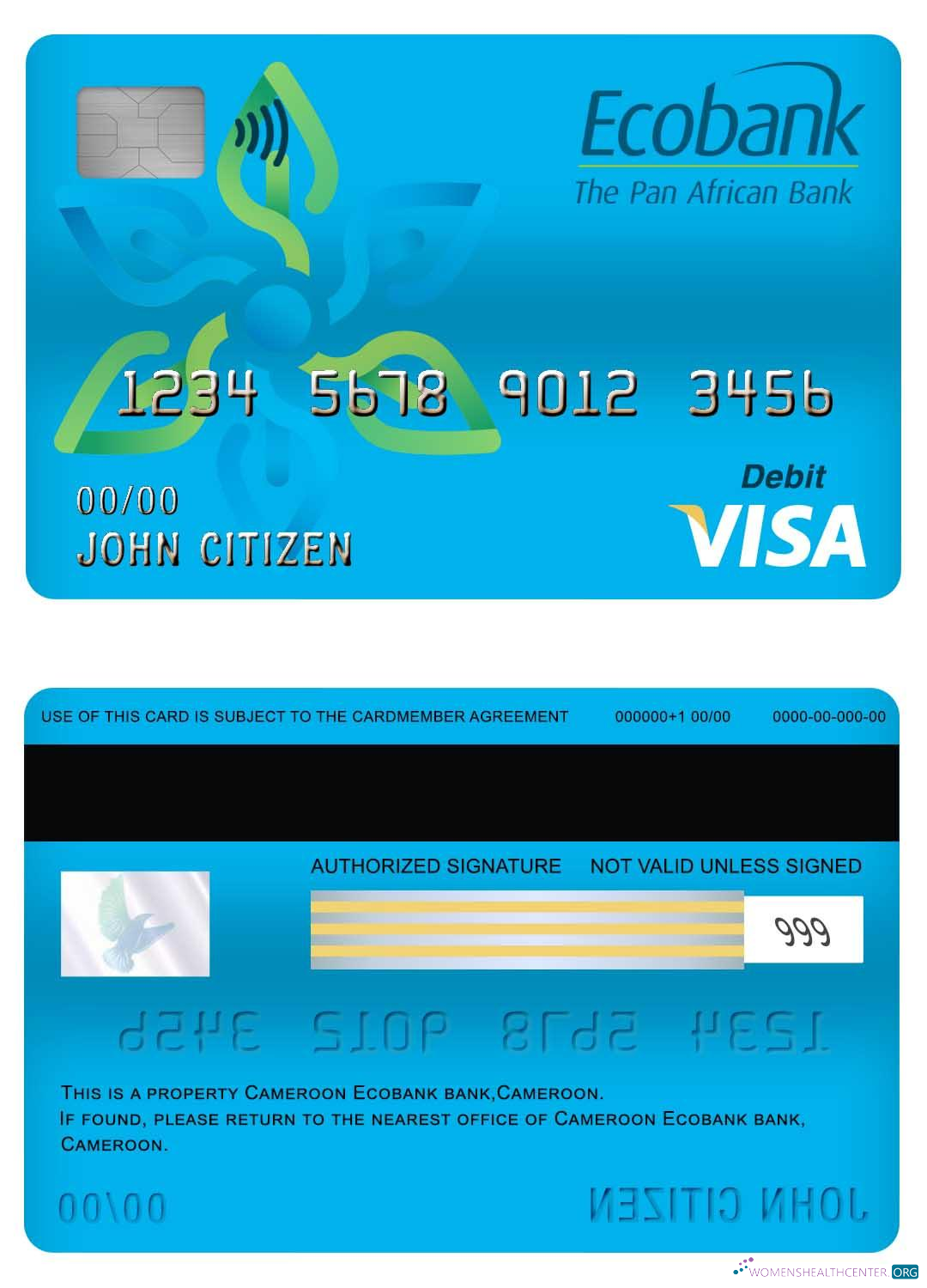 Download Cameroon Ecobank bank visa debit card Photoshop template